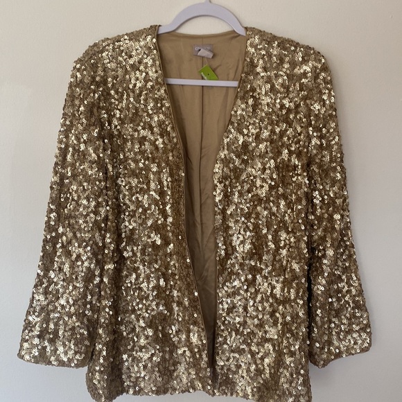 NWOT CHICO’S Travelers Collection Gold Sequin Jacket-Sold out online! - Picture 4 of 14